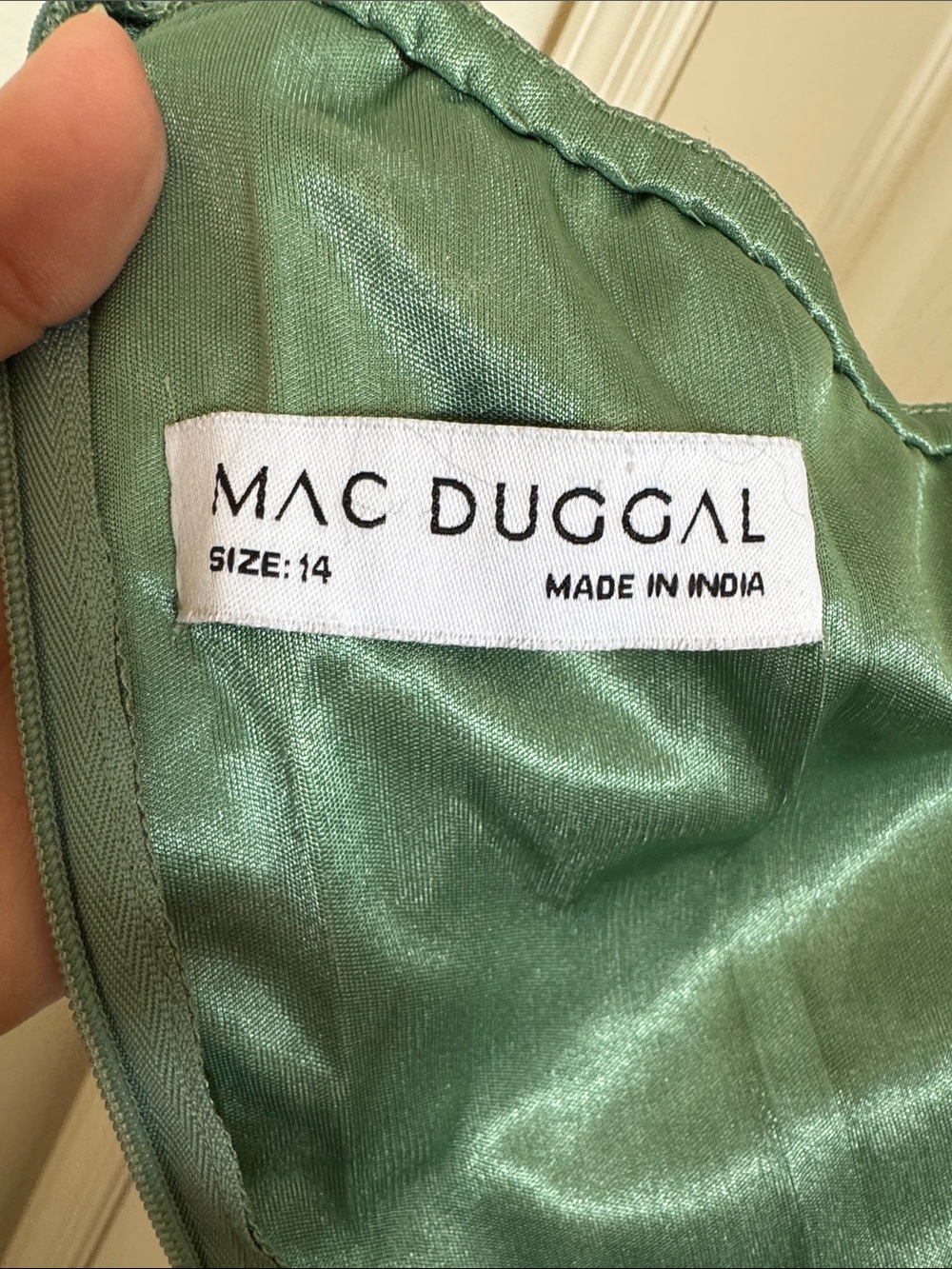 Mac Duggal 6159 Green One Shoulder Embellished A Line Gown Size 14 NWT - Picture 9 of 11